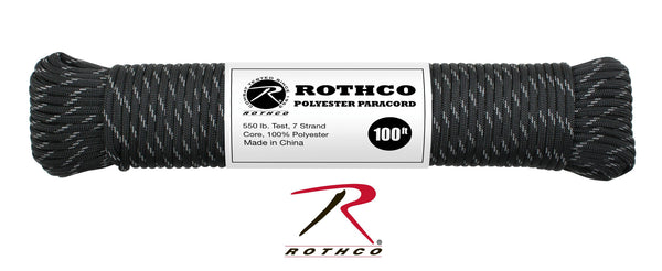 Rothco Polyester Paracord - Black w-Reflective Tracers