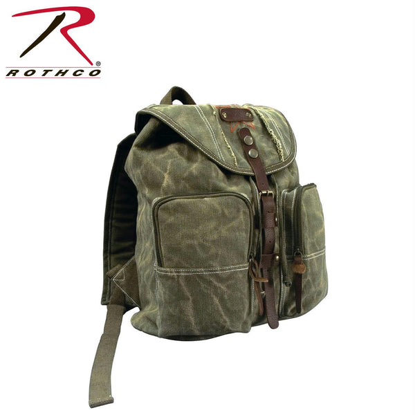 Rothco Stone Washed Canvas Backpack w- Leather Accents